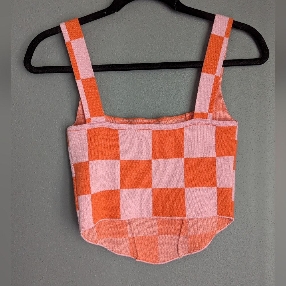 Peppermayo checkered pink and orange tank top size small/ medium 12.5 x 17-19 - Picture 4 of 4